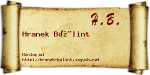 Hranek Bálint névjegykártya